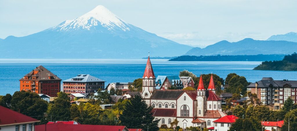 Town of Puerto Varas with volcano Osorno on the background. Chile